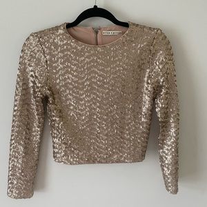 Alice + Olivia Gold Chevron Lebell Sequin Crop Top